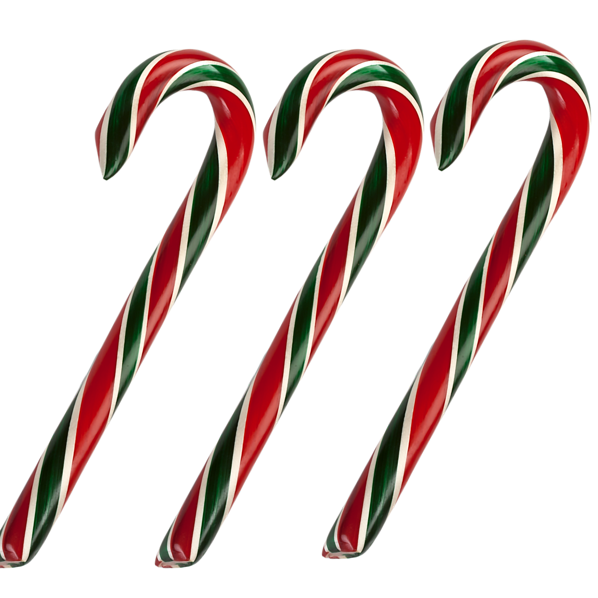 A set of three red, green, and white striped candy canes, known as Cherry Candy Canes, typically associated with Christmas.