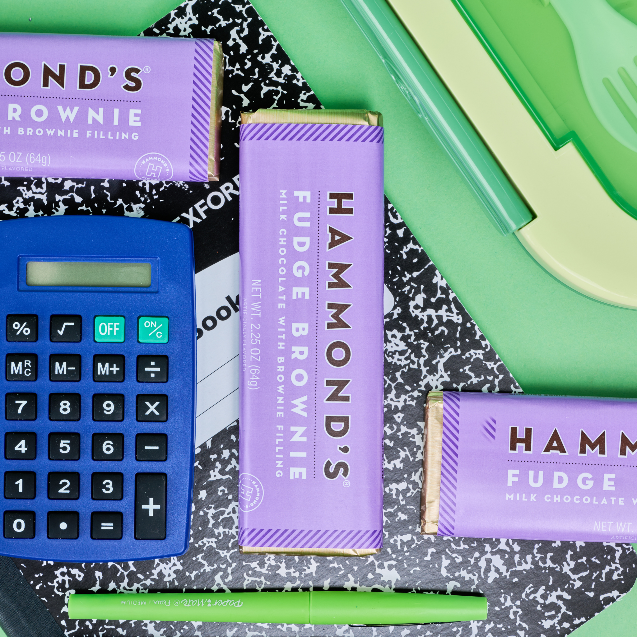 Fudge Brownie Bar with school supplies