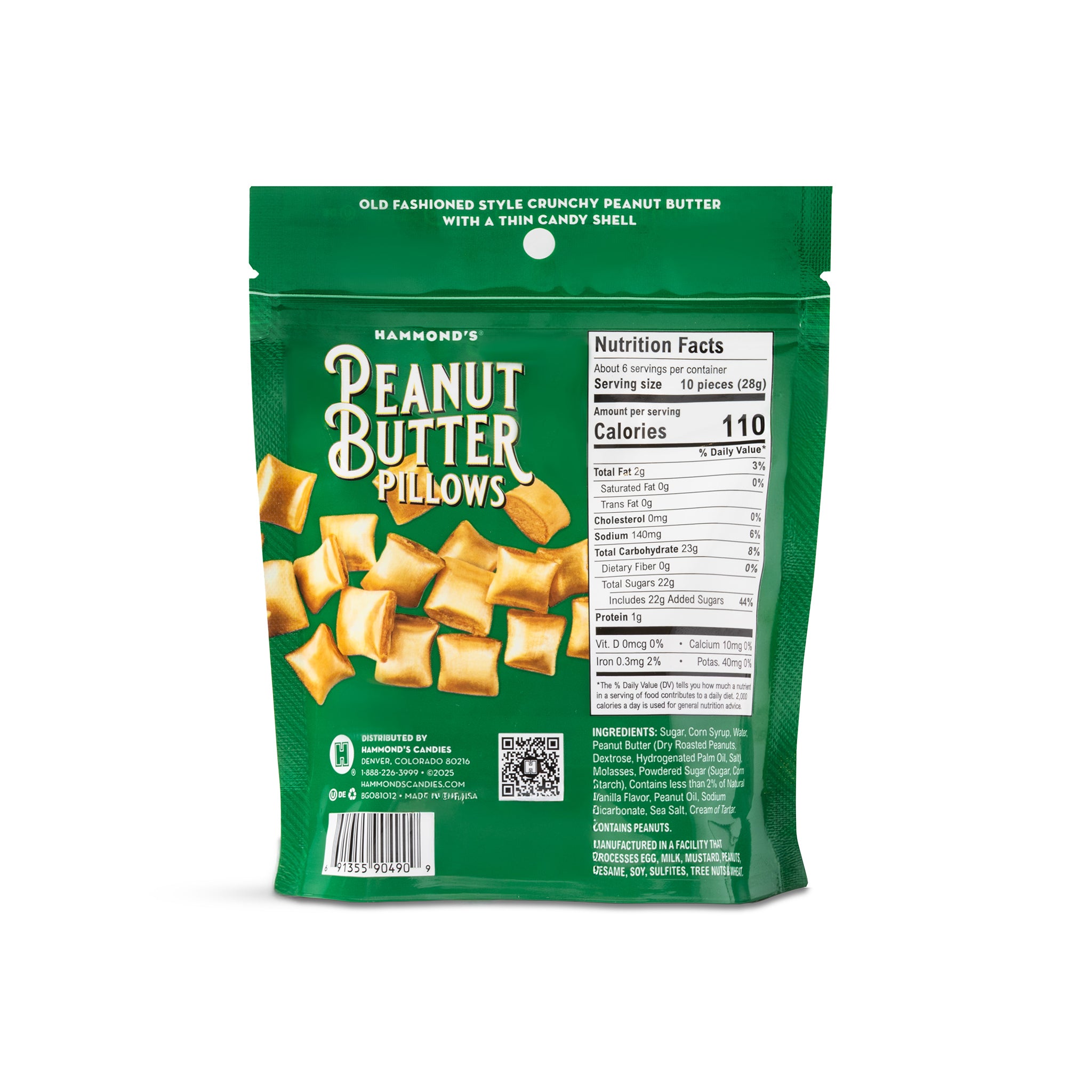 Packaging of Hammond's Peanut Butter Pillows with green background