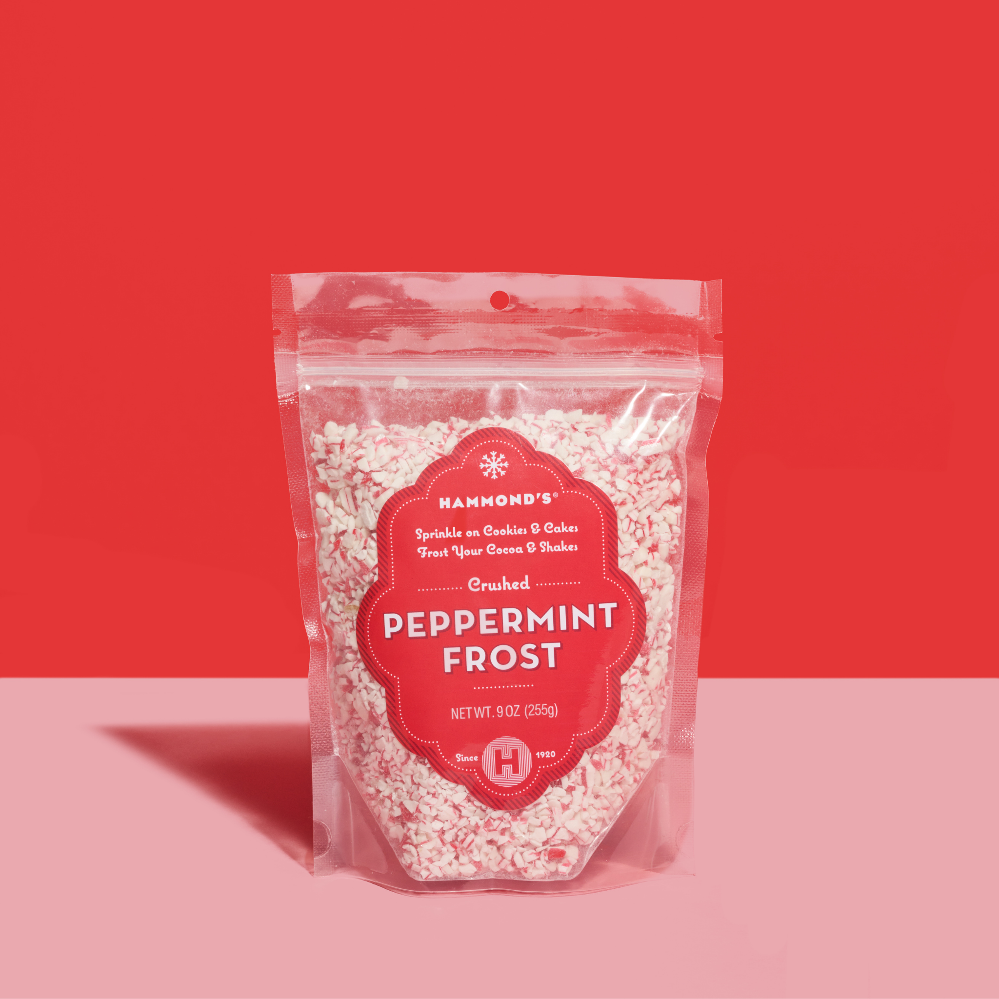 Peppermint frost on red and pink background