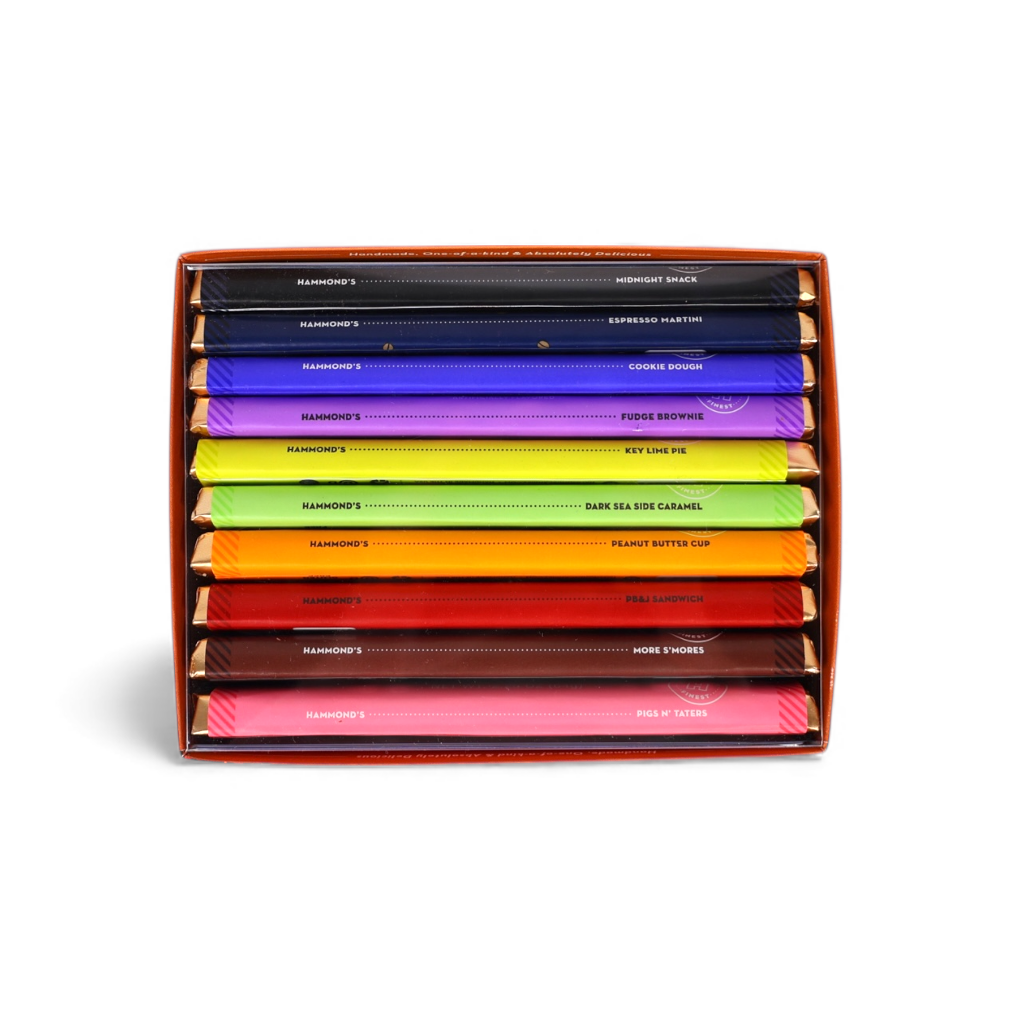 assorted hammond's chocolate bar in box on white background