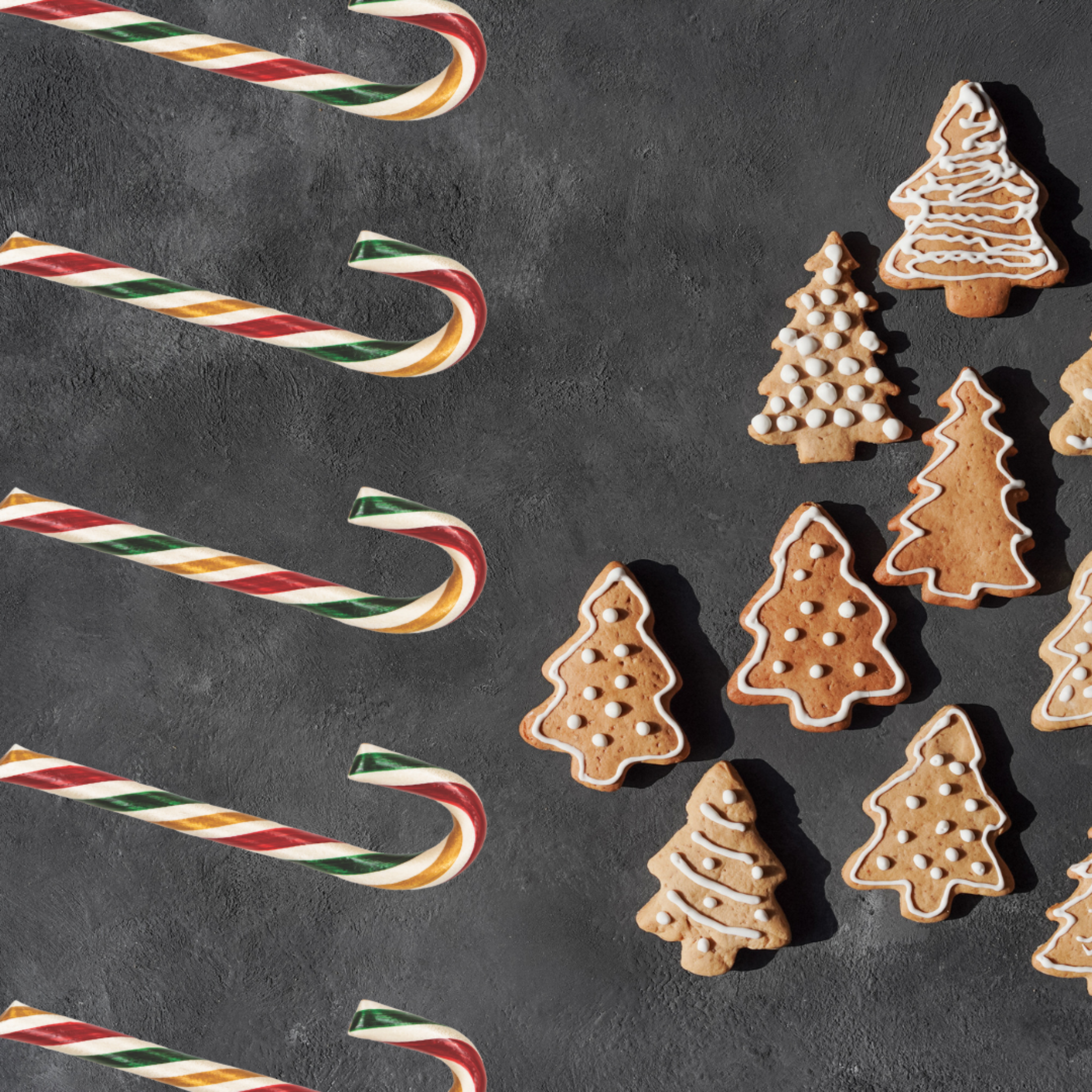 Sugar Cookie Candy Canes styled with Ginerbread cookies in Christmas Tree shapes