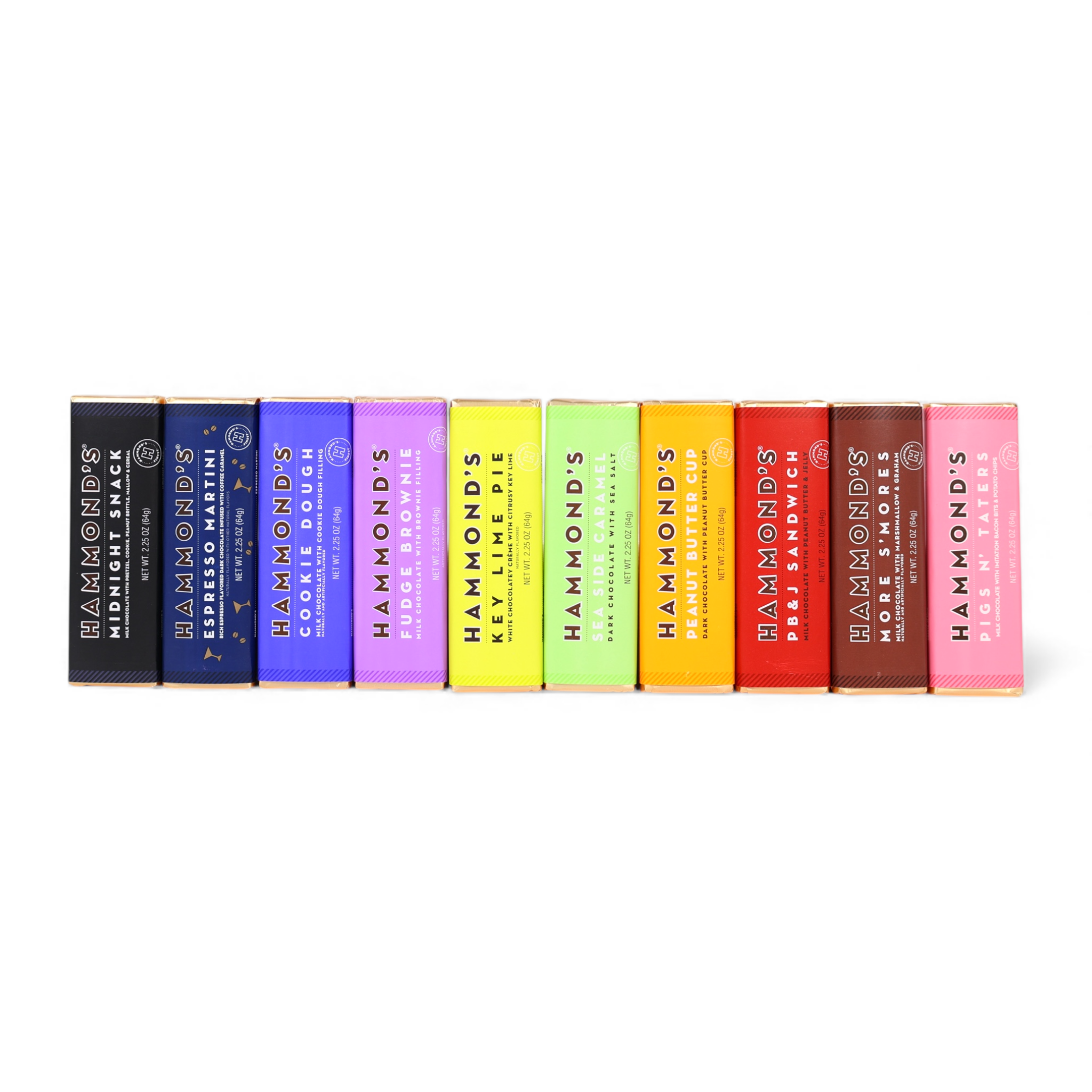 Aligned chocolate bars on white background