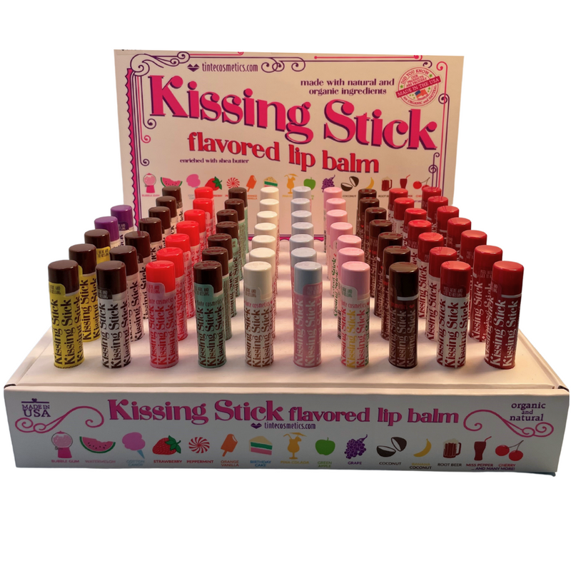 Kissing Stick flavored lip balm display case 