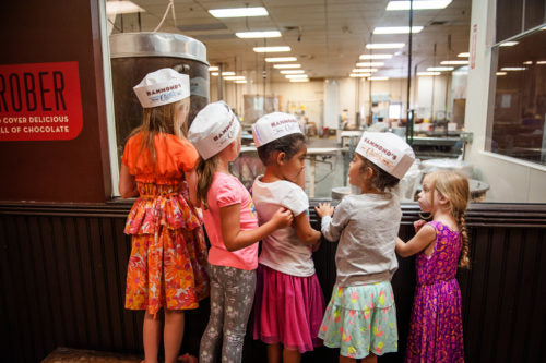 Kids watching candy being made. During our tour.