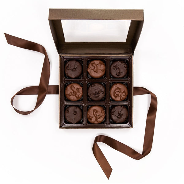 chocolate cookie brown box with bow